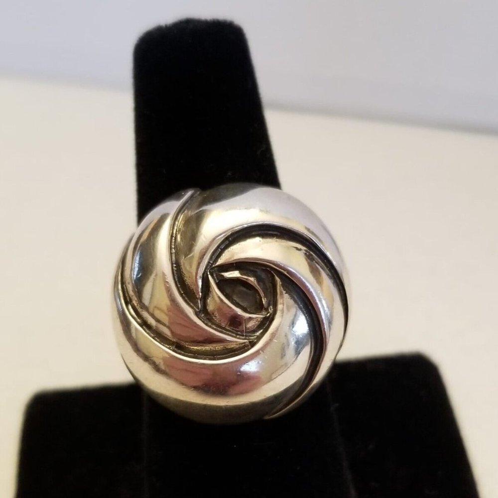 Solid 925 Sterling Silver Rounded Dome Spiral Rin… - image 1